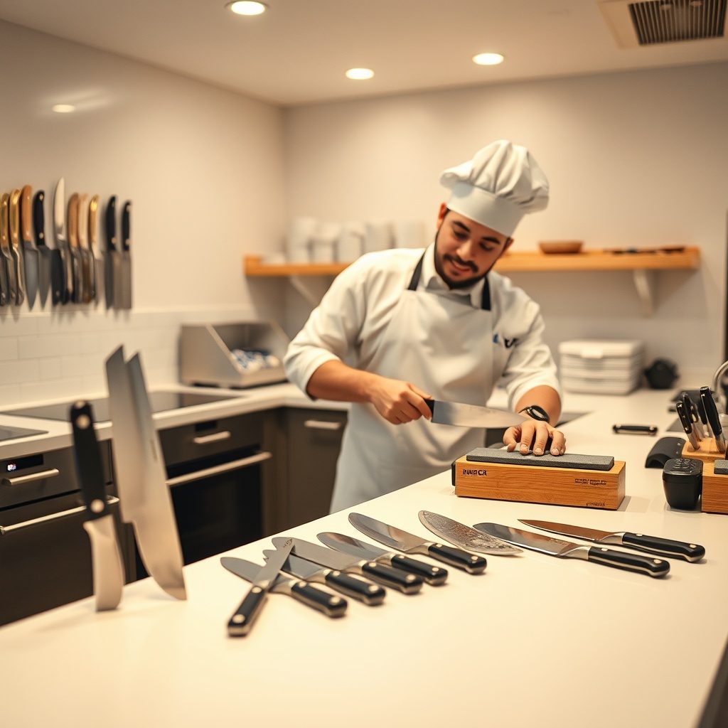Knife sharpening service in action